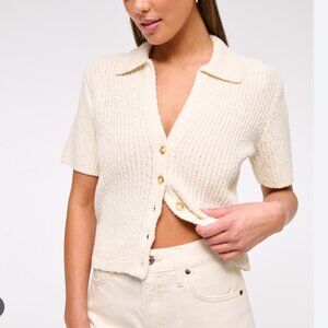 Abercrombie & Fitch Short-Sleeve Crochet-Style Polo - White - S